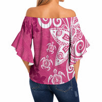 Polynesia Off Shoulder Wrap Waist Top Pink Tribal Turtle Floral Pattern LT05 - Polynesian Pride