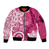 Polynesia Sleeve Zip Bomber Jacket Pink Tribal Turtle Floral Pattern LT05 Unisex Pink - Polynesian Pride