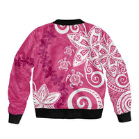Polynesia Sleeve Zip Bomber Jacket Pink Tribal Turtle Floral Pattern LT05 - Polynesian Pride