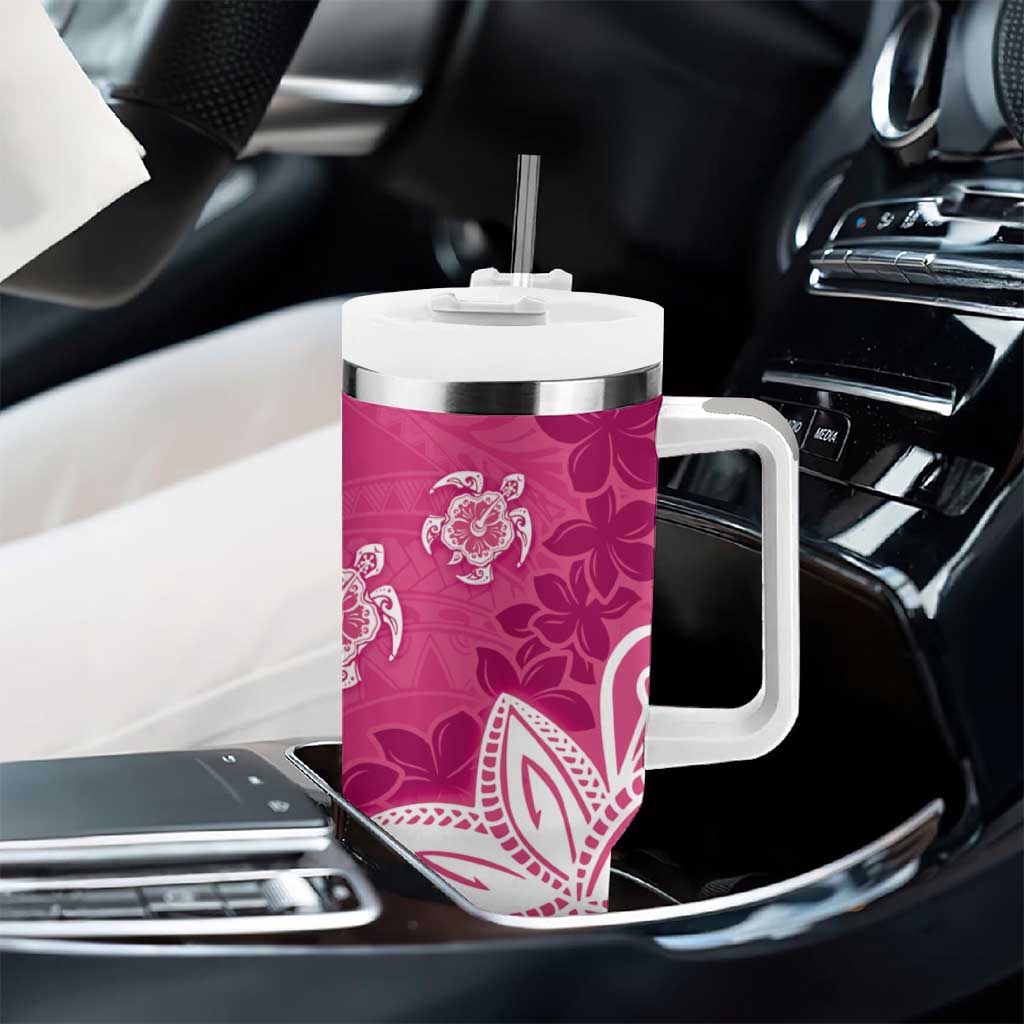 Polynesia Tumbler With Handle Pink Tribal Turtle Floral Pattern