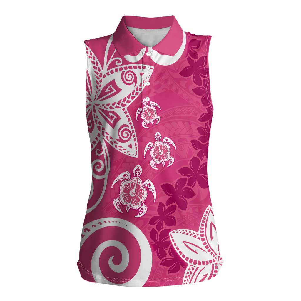 Polynesia Women Sleeveless Polo Shirt Pink Tribal Turtle Floral Pattern LT05 Female Pink - Polynesian Pride