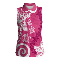 Polynesia Women Sleeveless Polo Shirt Pink Tribal Turtle Floral Pattern LT05 Female Pink - Polynesian Pride