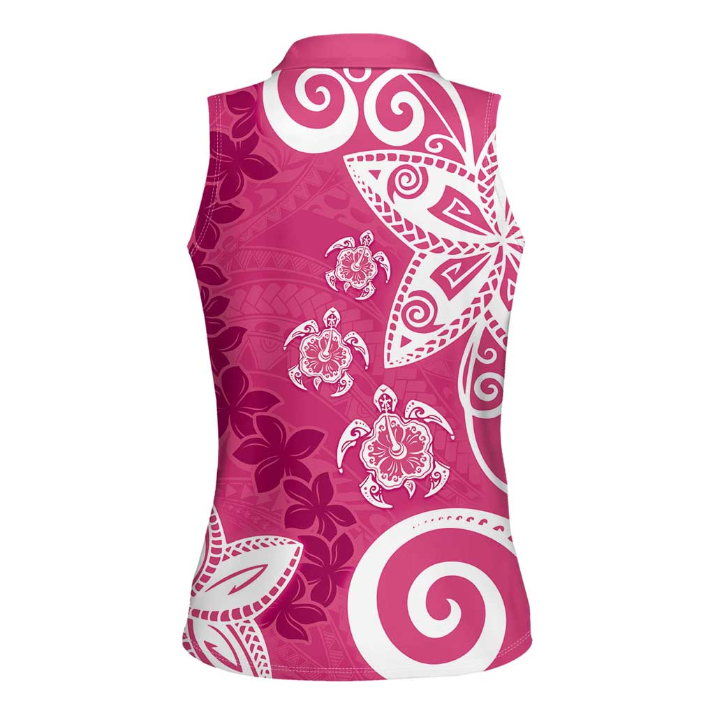 Polynesia Women Sleeveless Polo Shirt Pink Tribal Turtle Floral Pattern LT05 - Polynesian Pride