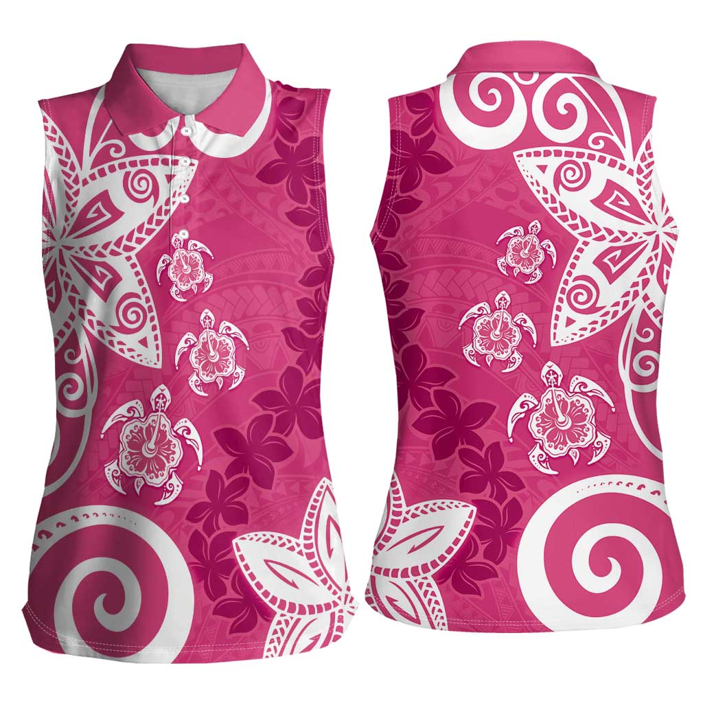 Polynesia Women Sleeveless Polo Shirt Pink Tribal Turtle Floral Pattern LT05 - Polynesian Pride
