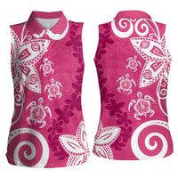 Polynesia Women Sleeveless Polo Shirt Pink Tribal Turtle Floral Pattern LT05 - Polynesian Pride