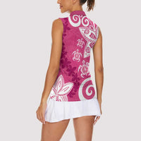 Polynesia Women Sleeveless Polo Shirt Pink Tribal Turtle Floral Pattern LT05 - Polynesian Pride