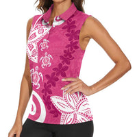 Polynesia Women Sleeveless Polo Shirt Pink Tribal Turtle Floral Pattern LT05 - Polynesian Pride