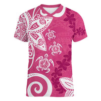 Polynesia Women V-Neck T-Shirt Pink Tribal Turtle Floral Pattern LT05 Female Pink - Polynesian Pride