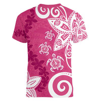 Polynesia Women V-Neck T-Shirt Pink Tribal Turtle Floral Pattern LT05 - Polynesian Pride