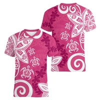 Polynesia Women V-Neck T-Shirt Pink Tribal Turtle Floral Pattern LT05 - Polynesian Pride