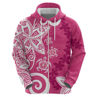 Polynesia Zip Hoodie Pink Tribal Turtle Floral Pattern LT05 - Polynesian Pride