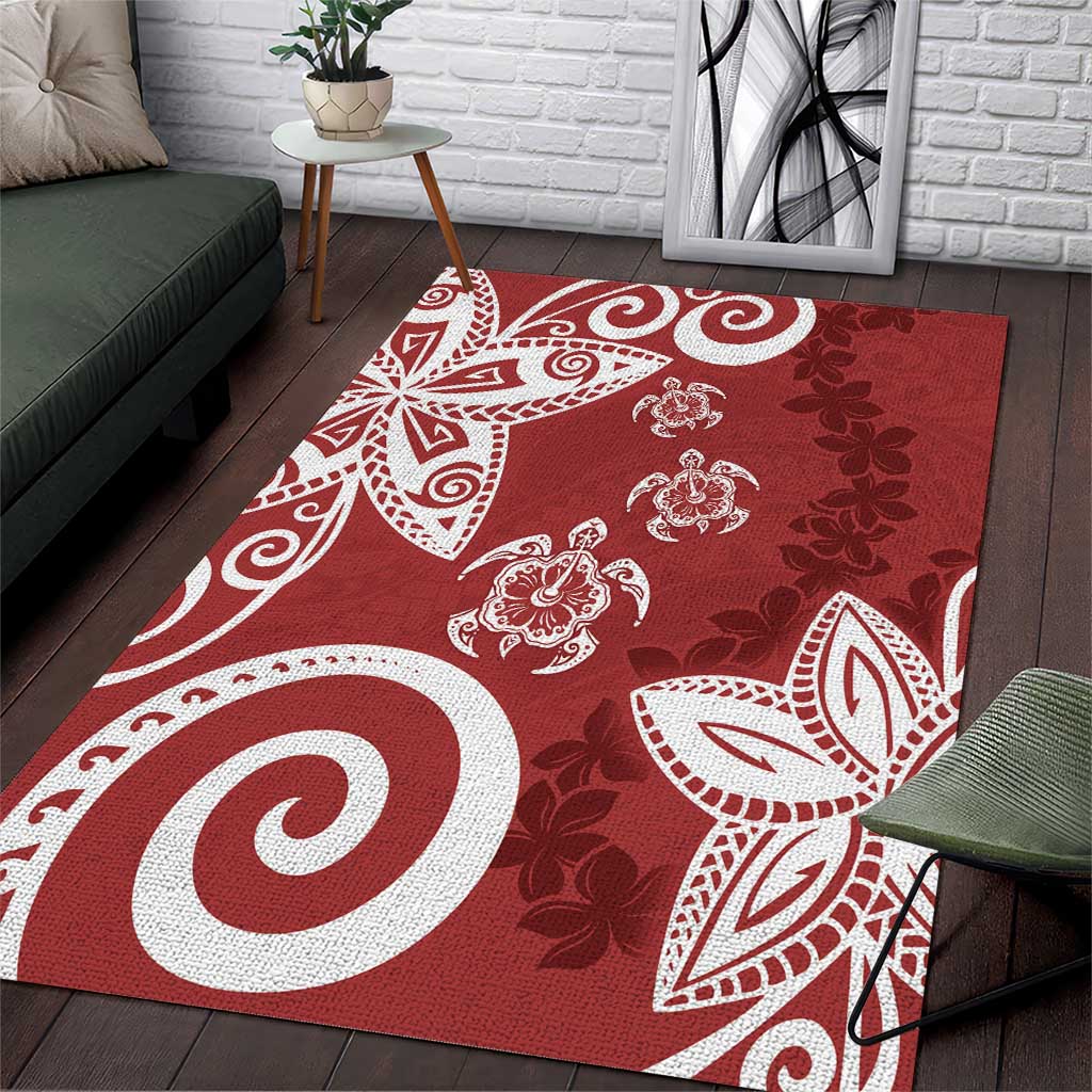Polynesia Area Rug Red Tribal Turtle Floral Pattern LT05 Red - Polynesian Pride