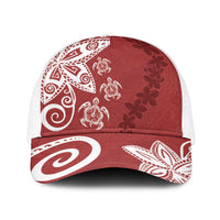 Polynesia Baseball Net Cap Red Tribal Turtle Floral Pattern - Polynesian Pride