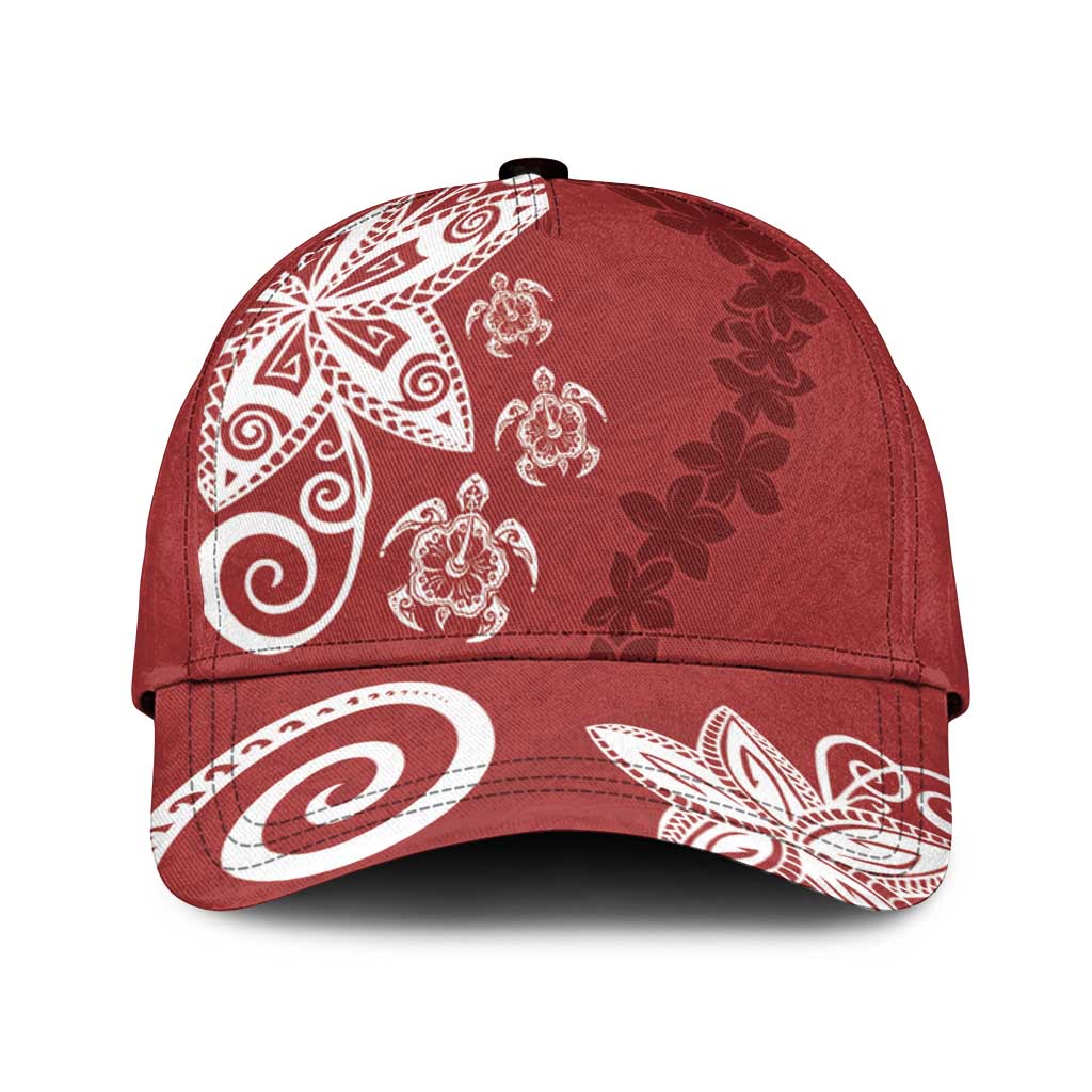 Polynesia Classic Cap Red Tribal Turtle Floral Pattern - Polynesian Pride