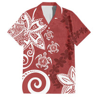 Polynesia Family Matching Long Sleeve Bodycon Dress and Hawaiian Shirt Red Tribal Turtle Floral Pattern LT05 Dad's Shirt - Short Sleeve Red - Polynesian Pride