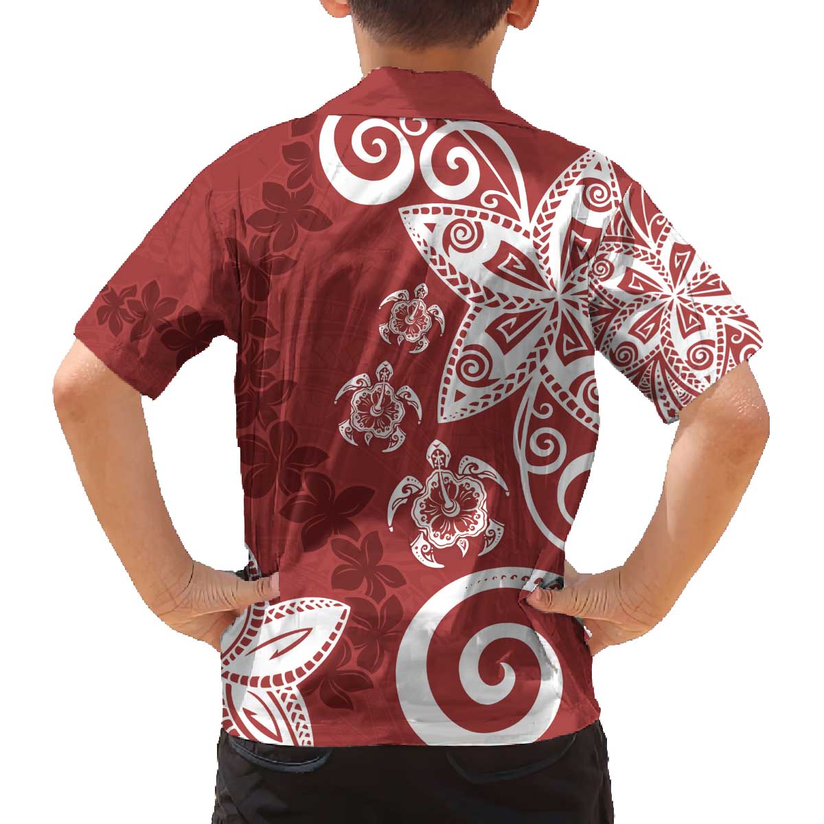 Polynesia Family Matching Off The Shoulder Long Sleeve Dress and Hawaiian Shirt Red Tribal Turtle Floral Pattern LT05 - Polynesian Pride