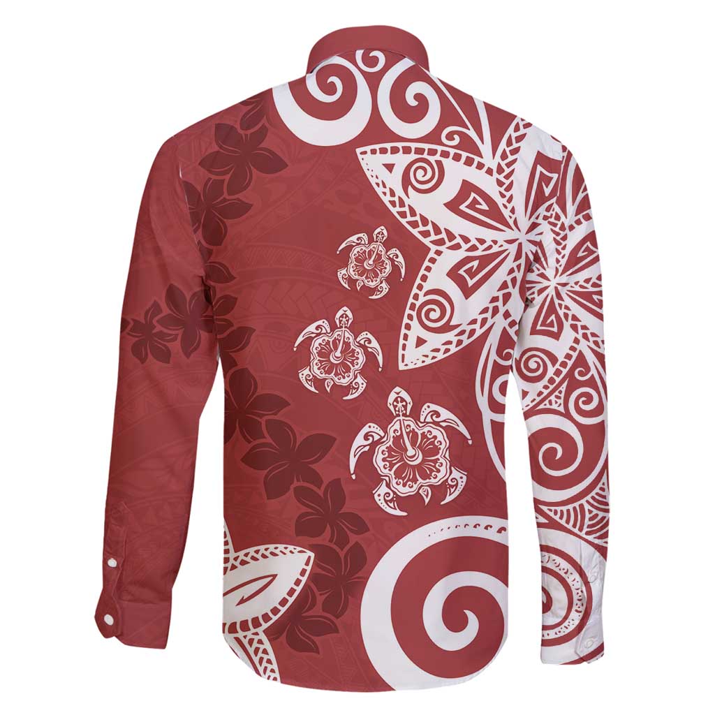 Polynesia Family Matching Off Shoulder Maxi Dress and Hawaiian Shirt Red Tribal Turtle Floral Pattern