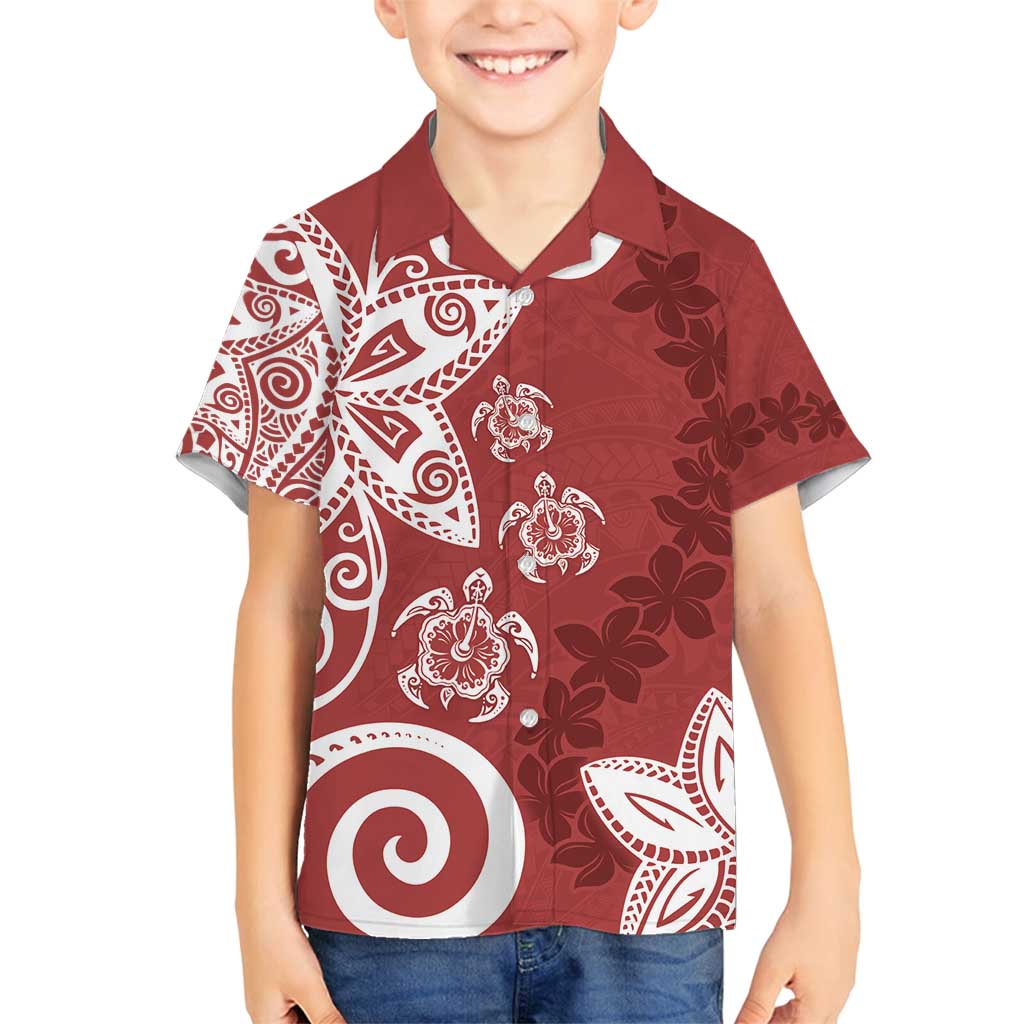 Polynesia Family Matching Off Shoulder Maxi Dress and Hawaiian Shirt Red Tribal Turtle Floral Pattern