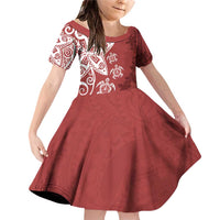 Polynesia Family Matching Off Shoulder Short Dress and Hawaiian Shirt Red Tribal Turtle Floral Pattern