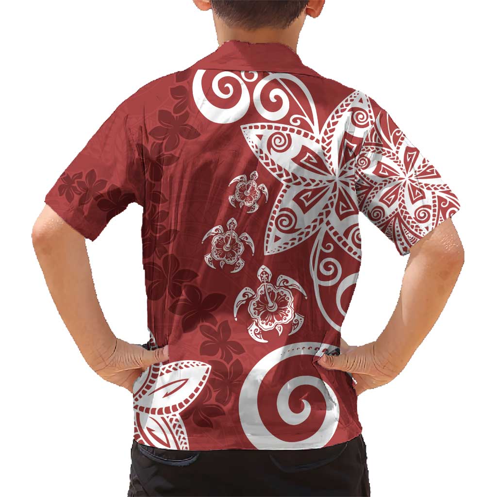 Polynesia Hawaiian Shirt Red Tribal Turtle Floral Pattern
