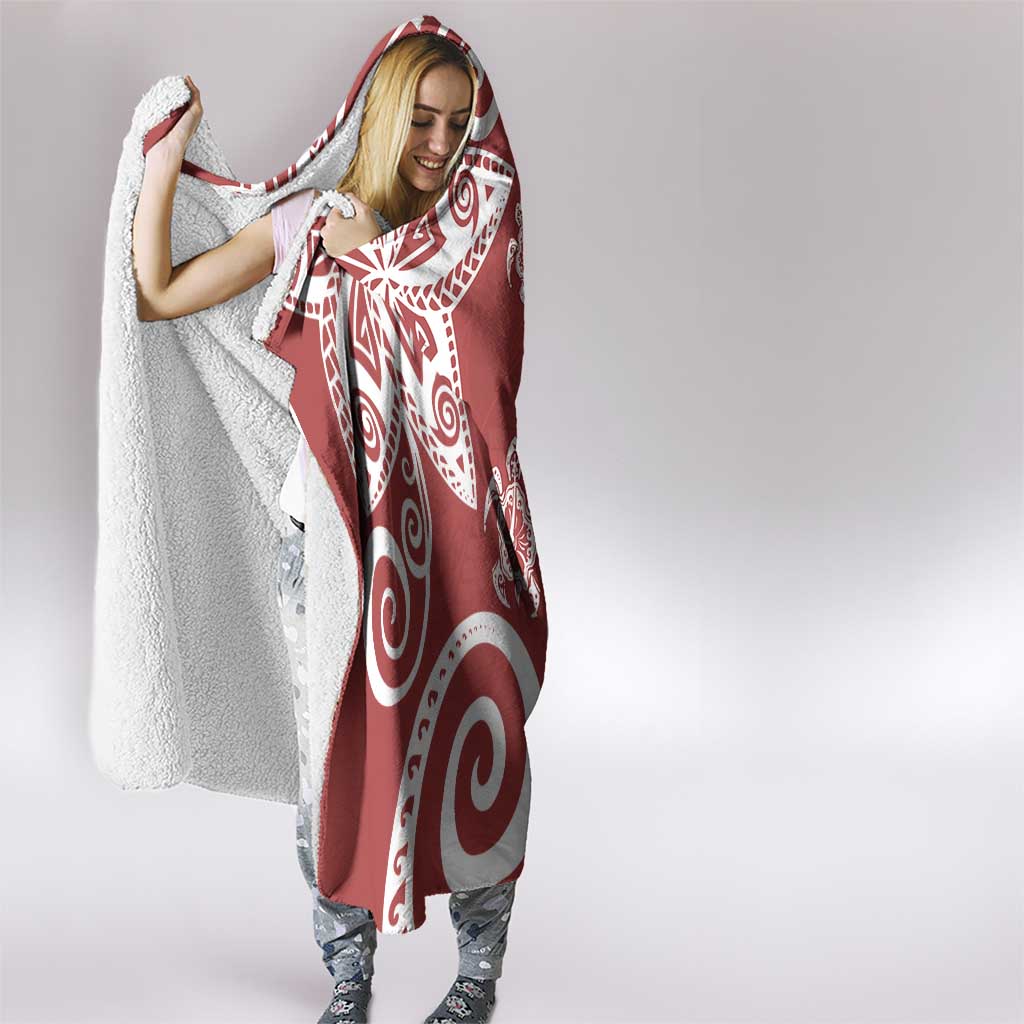 Polynesia Hooded Blanket Red Tribal Turtle Floral Pattern LT05 - Polynesian Pride