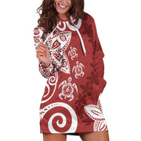 Polynesia Hoodie Dress Red Tribal Turtle Floral Pattern LT05 Red - Polynesian Pride