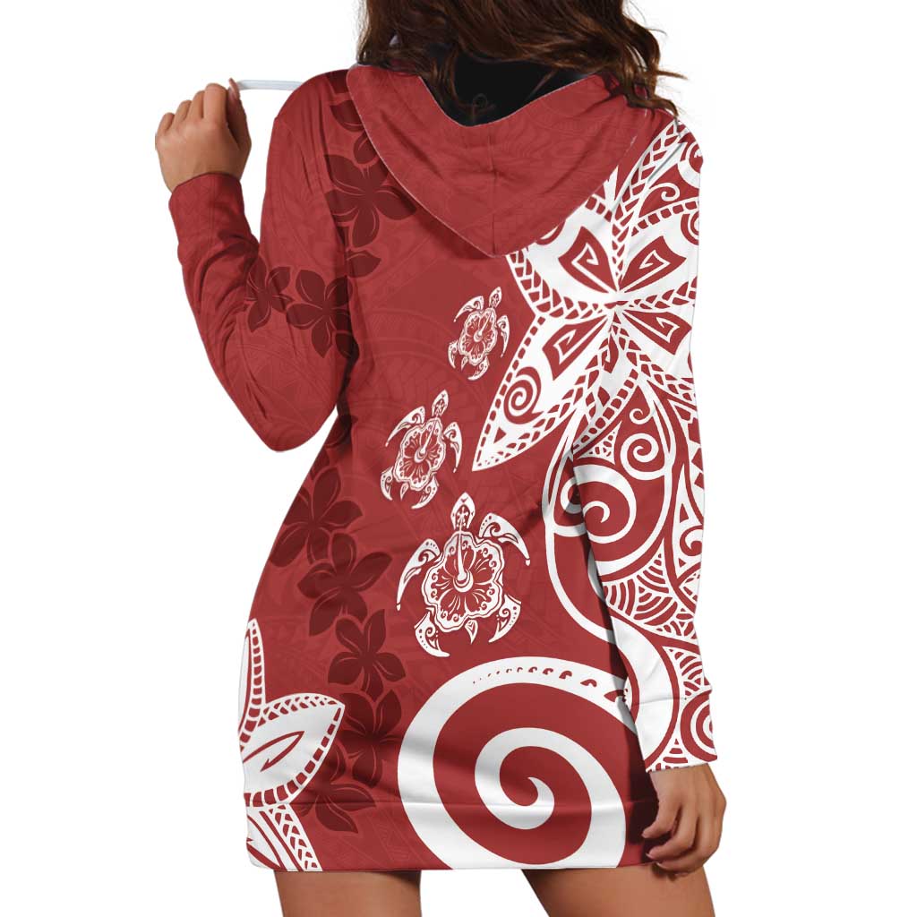 Polynesia Hoodie Dress Red Tribal Turtle Floral Pattern LT05 - Polynesian Pride