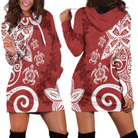 Polynesia Hoodie Dress Red Tribal Turtle Floral Pattern LT05 - Polynesian Pride