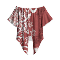 Polynesia Off Shoulder Wrap Waist Top Red Tribal Turtle Floral Pattern LT05 Red - Polynesian Pride