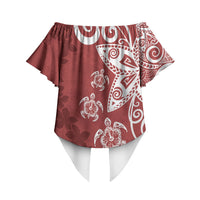 Polynesia Off Shoulder Wrap Waist Top Red Tribal Turtle Floral Pattern LT05 - Polynesian Pride