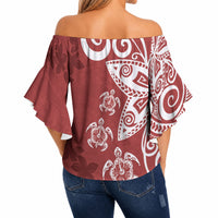 Polynesia Off Shoulder Wrap Waist Top Red Tribal Turtle Floral Pattern LT05 - Polynesian Pride