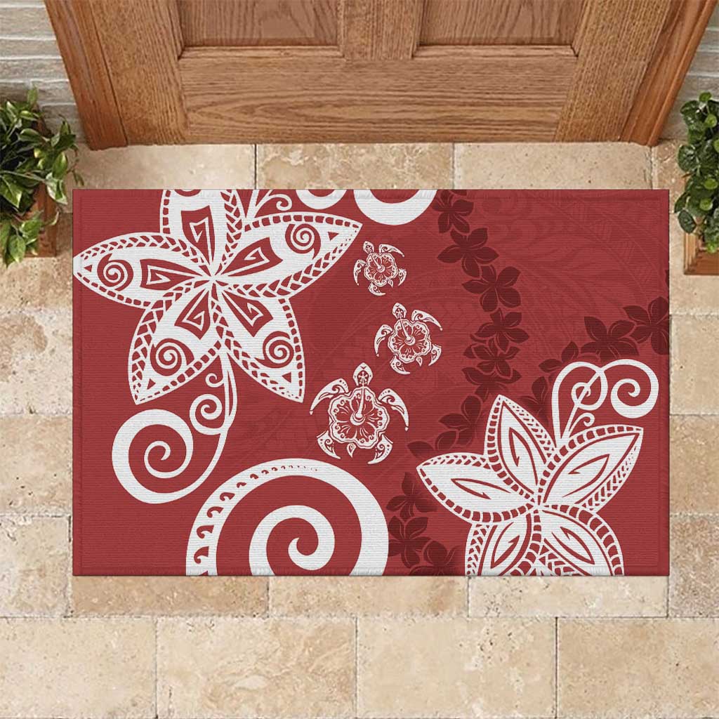 Polynesia Rubber Doormat Red Tribal Turtle Floral Pattern LT05 Red - Polynesian Pride