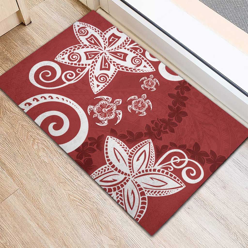 Polynesia Rubber Doormat Red Tribal Turtle Floral Pattern