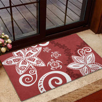 Polynesia Rubber Doormat Red Tribal Turtle Floral Pattern
