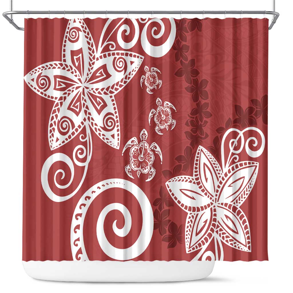 Polynesia Shower Curtain Red Tribal Turtle Floral Pattern LT05 Red - Polynesian Pride