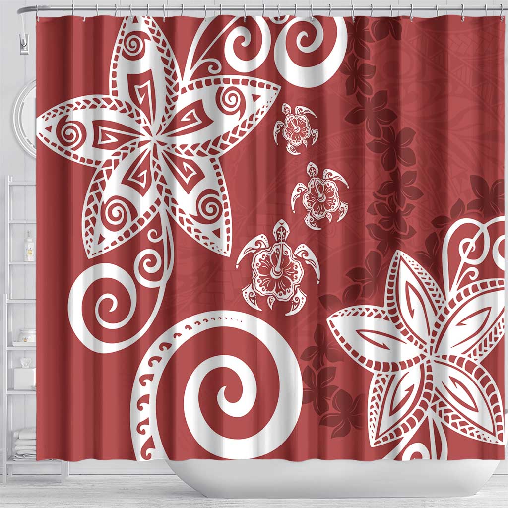 Polynesia Shower Curtain Red Tribal Turtle Floral Pattern LT05 - Polynesian Pride