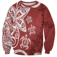 Polynesia Sweatshirt Red Tribal Turtle Floral Pattern
