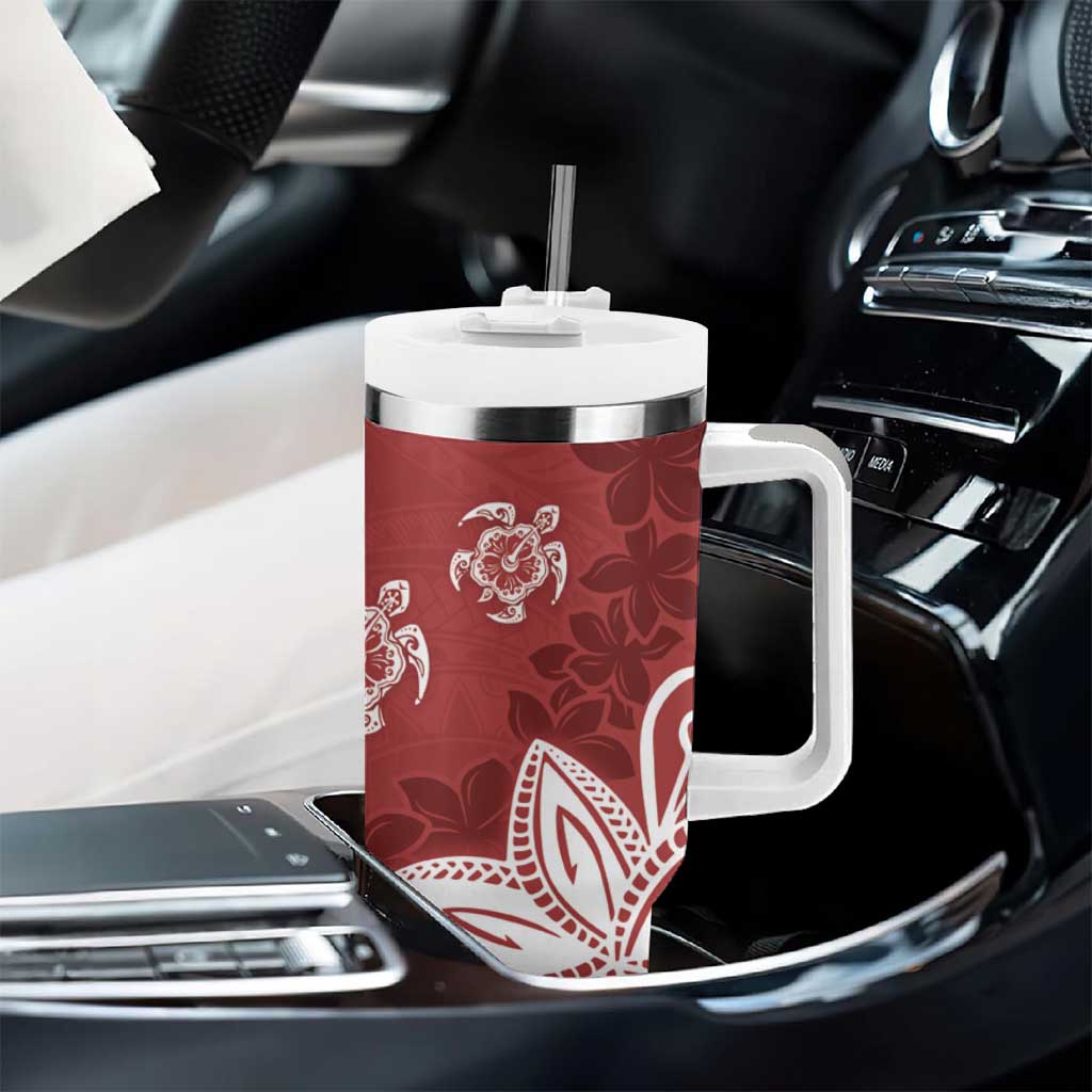 Polynesia Tumbler With Handle Red Tribal Turtle Floral Pattern