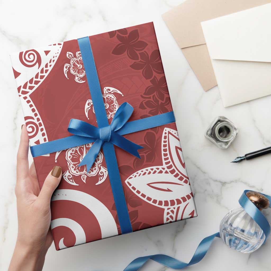 Polynesia Wrapping Paper Red Tribal Turtle Floral Pattern - Polynesian Pride