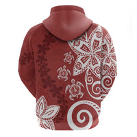 Polynesia Zip Hoodie Red Tribal Turtle Floral Pattern LT05 - Polynesian Pride