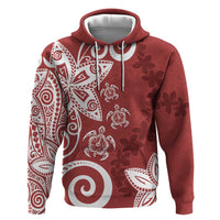 Polynesia Zip Hoodie Red Tribal Turtle Floral Pattern LT05 Pullover Hoodie Red - Polynesian Pride