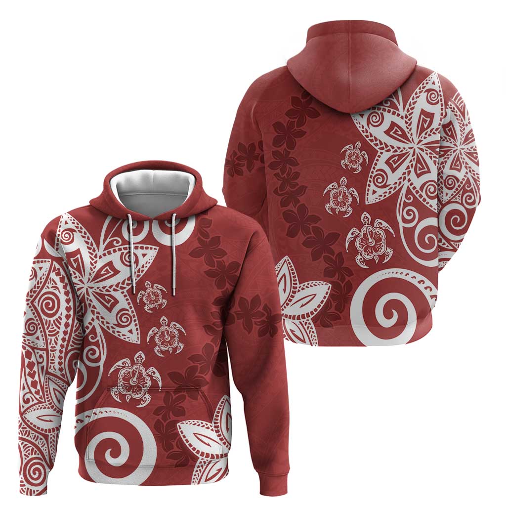 Polynesia Zip Hoodie Red Tribal Turtle Floral Pattern LT05 - Polynesian Pride