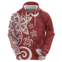 Polynesia Zip Hoodie Red Tribal Turtle Floral Pattern LT05 - Polynesian Pride