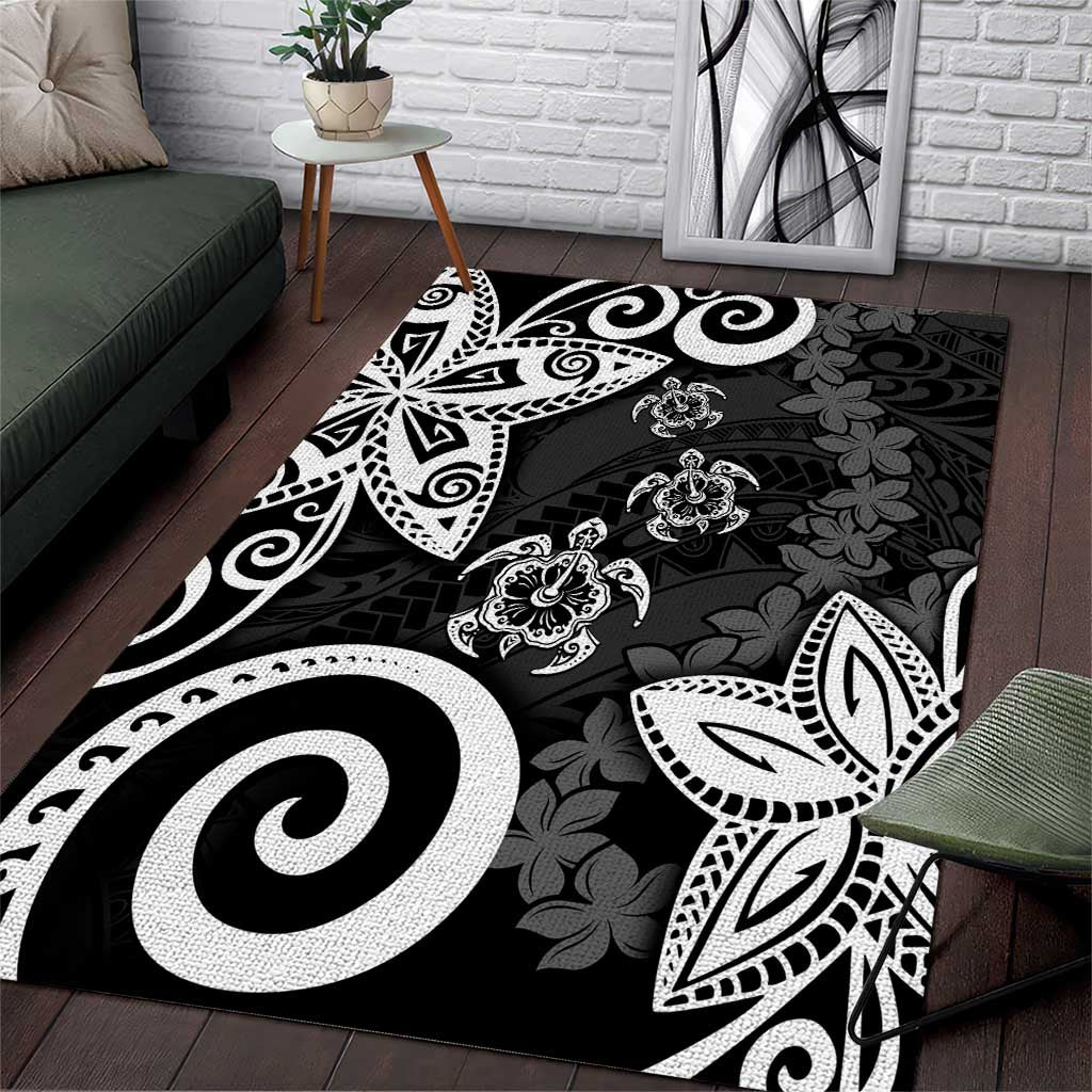 Polynesia Area Rug Black Tribal Turtle Floral Pattern LT05 Black - Polynesian Pride