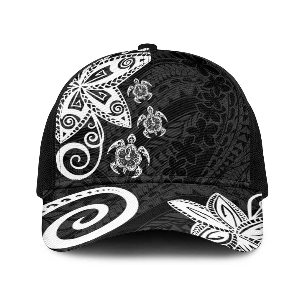 Polynesia Baseball Net Cap Black Tribal Turtle Floral Pattern - Polynesian Pride