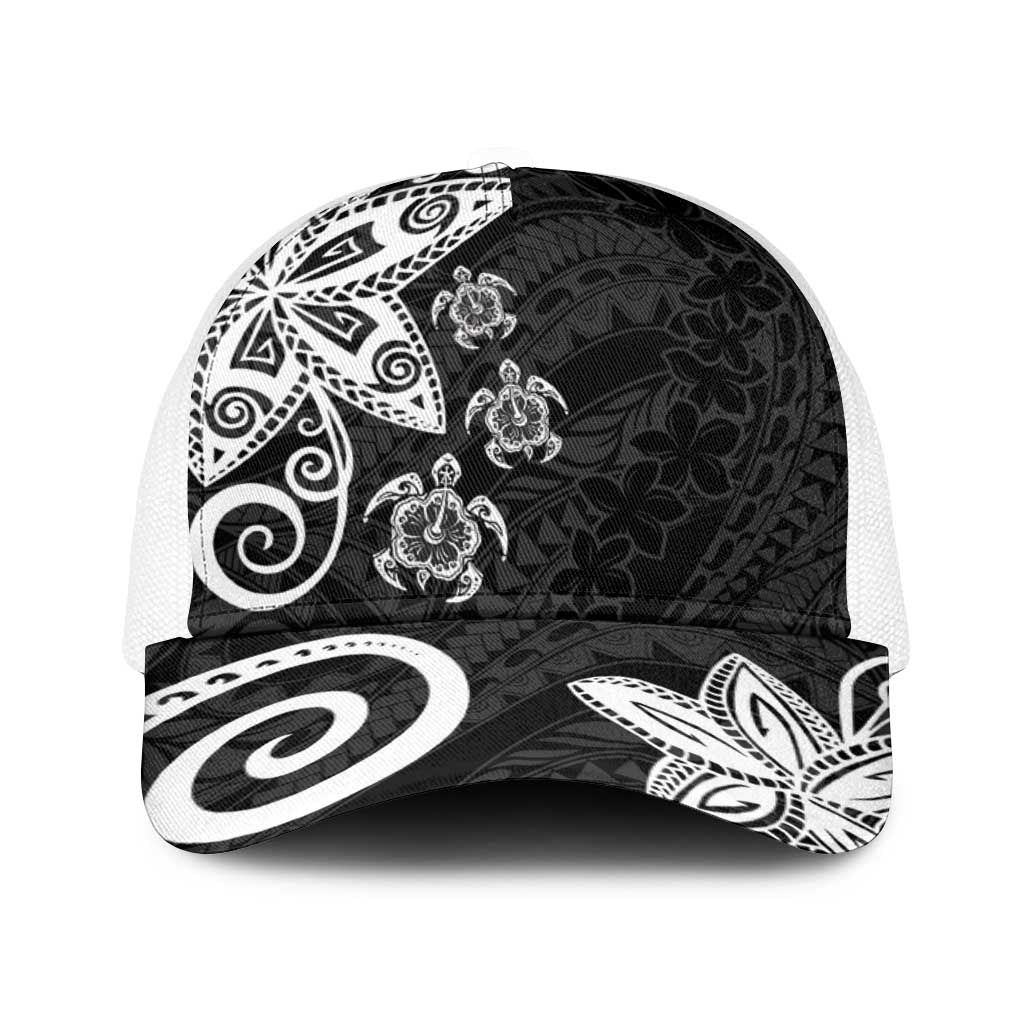 Polynesia Baseball Net Cap Black Tribal Turtle Floral Pattern - Polynesian Pride