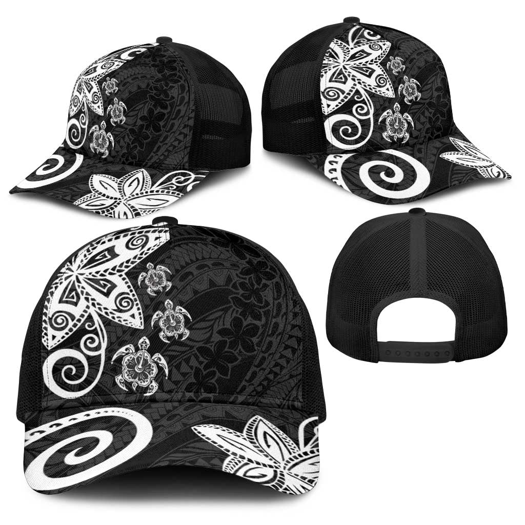 Polynesia Baseball Net Cap Black Tribal Turtle Floral Pattern - Polynesian Pride