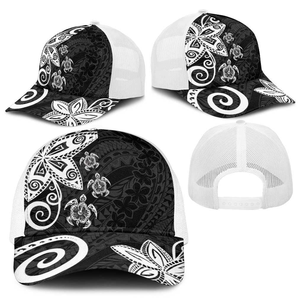 Polynesia Baseball Net Cap Black Tribal Turtle Floral Pattern - Polynesian Pride