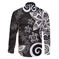 Polynesia Family Matching Long Sleeve Bodycon Dress and Hawaiian Shirt Black Tribal Turtle Floral Pattern LT05 - Polynesian Pride