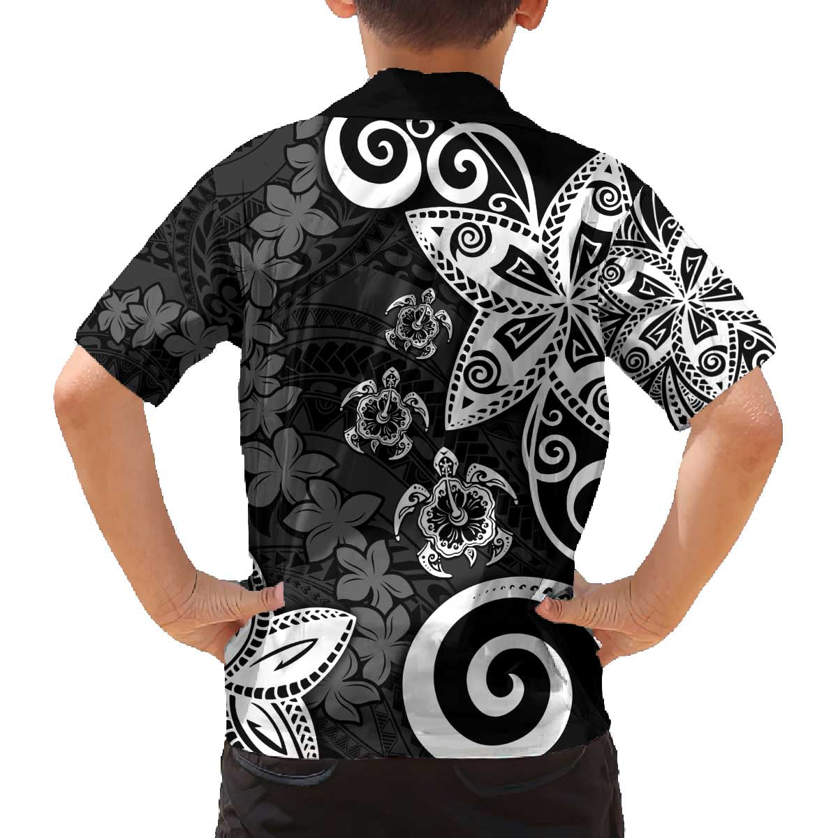 Polynesia Family Matching Off The Shoulder Long Sleeve Dress and Hawaiian Shirt Black Tribal Turtle Floral Pattern LT05 - Polynesian Pride